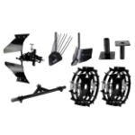 Experten-Zubehörpaket (Wendepflug, Verstellbarer Doppeladapter, 2 x Häufler, 2 x Kartoffelrodepflug, Metallräder 5.00 mit Naben)